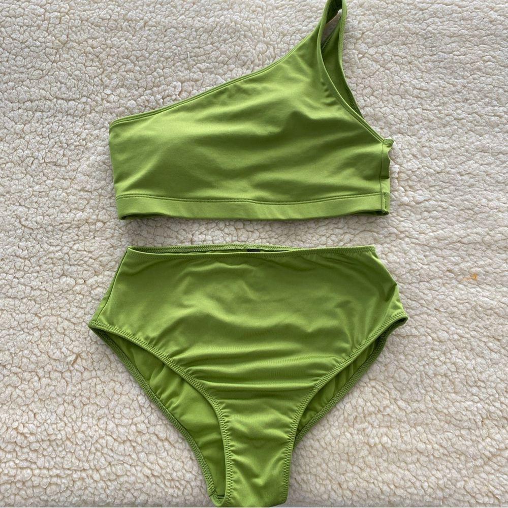 PINK Victoria's Secret Lime Green Bikini One Shoulder High Waisted Size M